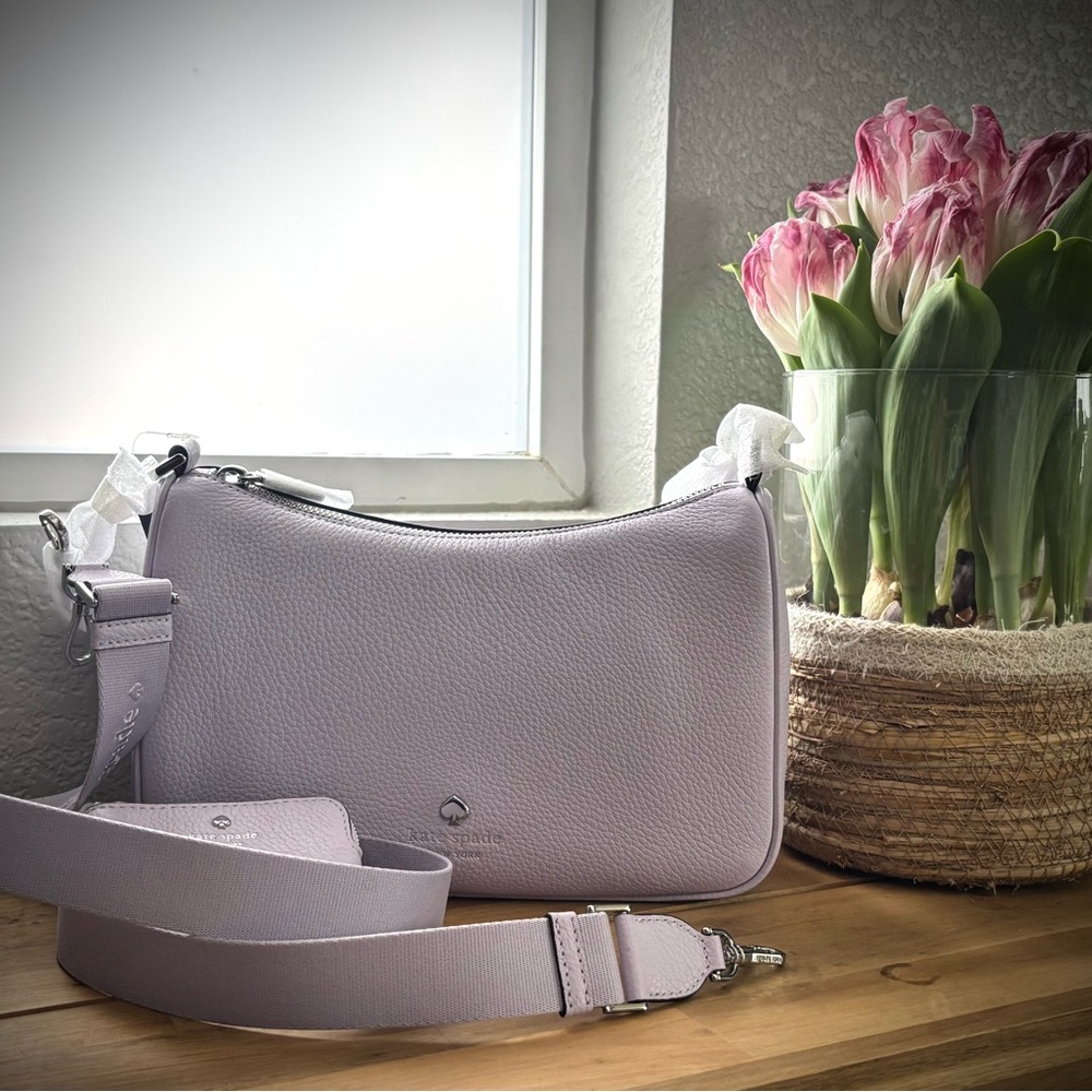 ♠️KATE SPADE Emma Shoulder/crossbody Blue & White Bag w/ pouch frozen lilac - Picture 4 of 16